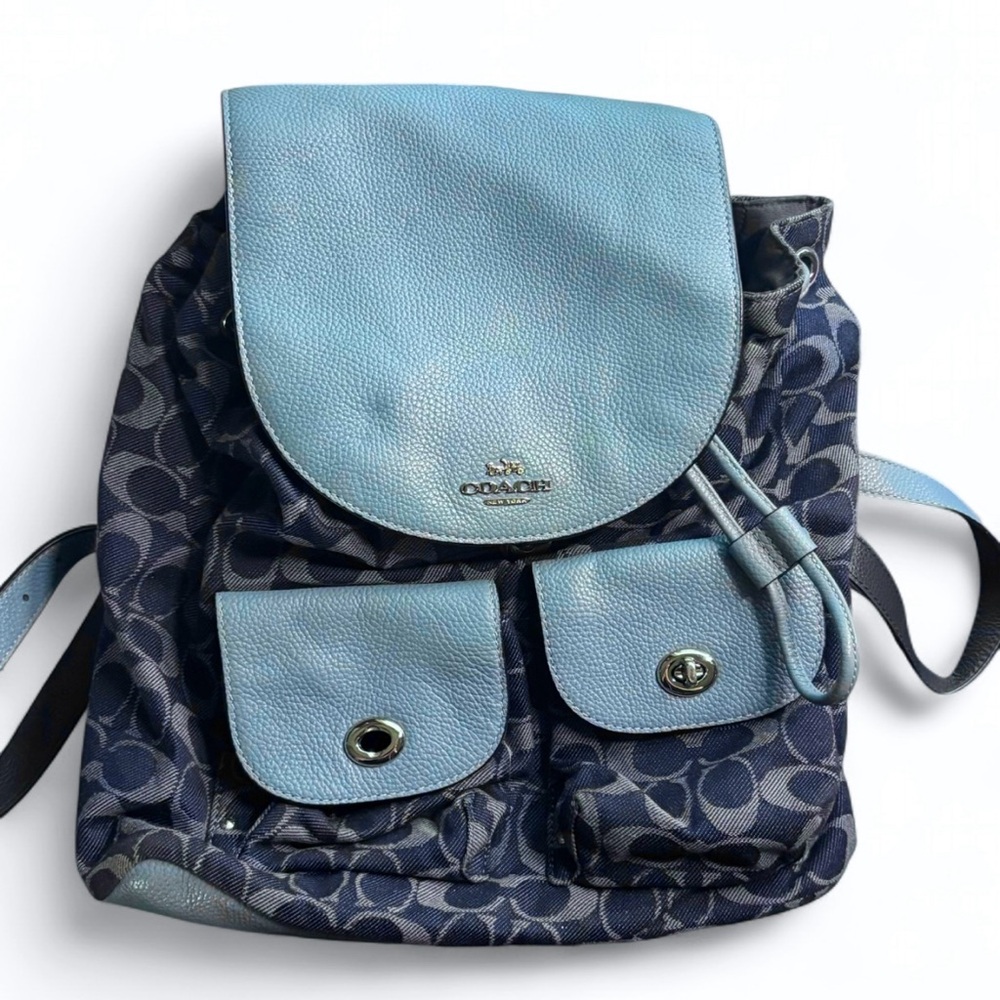 Coach Two-Tone Blue Signature Backpack